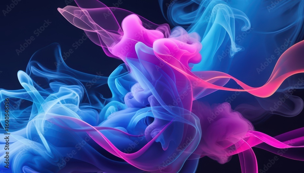 Obraz premium Vibrant neon smoke swirls in dark abstract background