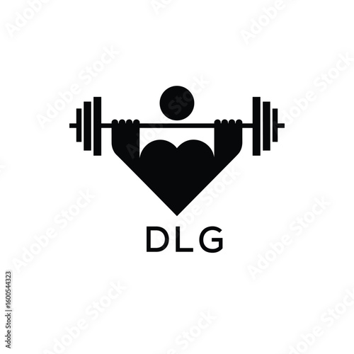 Minimalist DLG Logo with Dumbbell and Strong Arm Silhouette - Fitness Icon Design. DLG Letter Logo.
