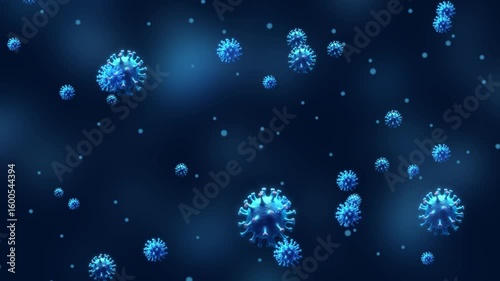3D Animation of Blue Coronavirus Viral Particles Floating in a Dark Microscopic Environment, Representing Disease Spread and Infection,Global Pandemic Threat: Abstract Viral Cells Illustratio,Abstract