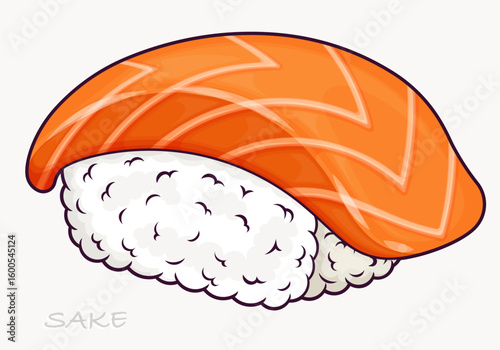 Cartoon vector illustration of sake sushi with salmon