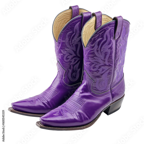 Stylish Purple Cowboy Boots on a Clean White Background Perfect for Western Fashion and Accessories Imagery