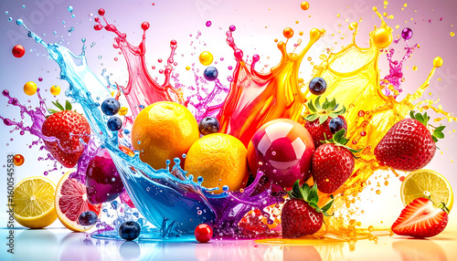 colored fluid blobs and spheres merging and interacting in a three splash colors