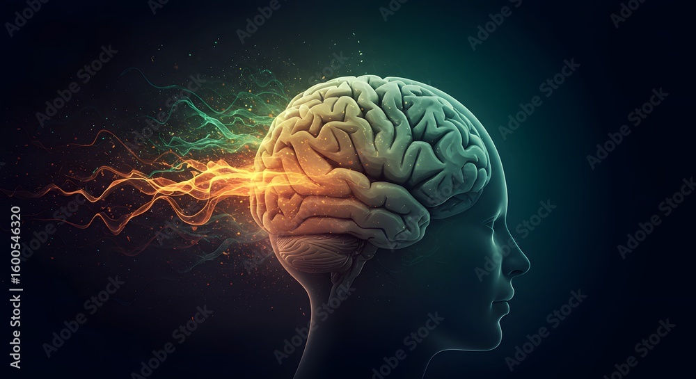 Obraz premium Electric brain waves in futuristic glowing style