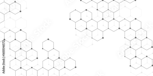 Molecular structure abstract tech background. Geometric white background. Vector banner design with hexagons. Science network pattern, connecting lines and dots Medical background, Vector illustration