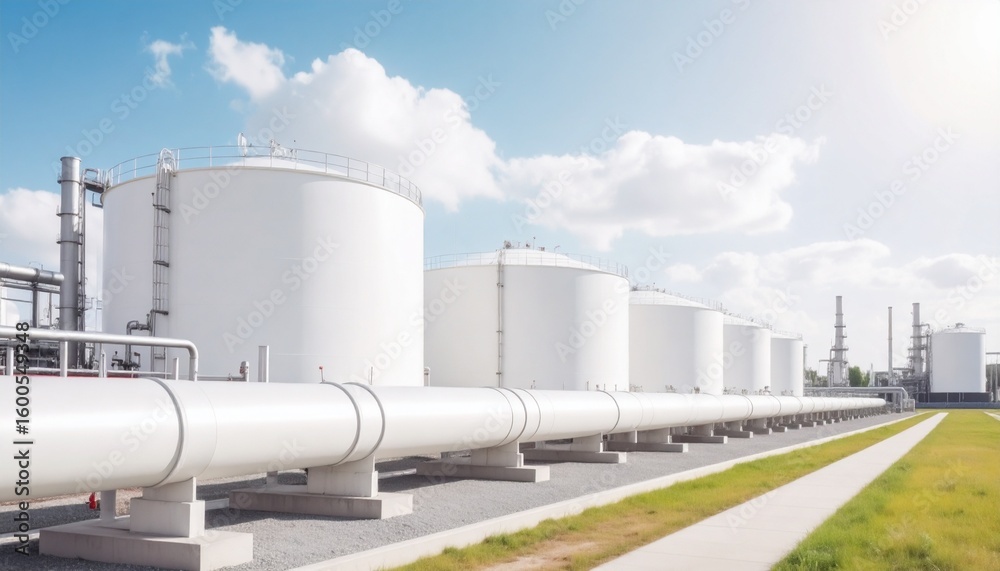 An industrial complex with complex piping and storage tanks from a chemical plant An industrial complex with complex piping and storage tanks from a chemical plant