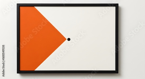 Free Download Framed abstract art with orange triangle white background and black dot in the center of the artwork - GFXLoad