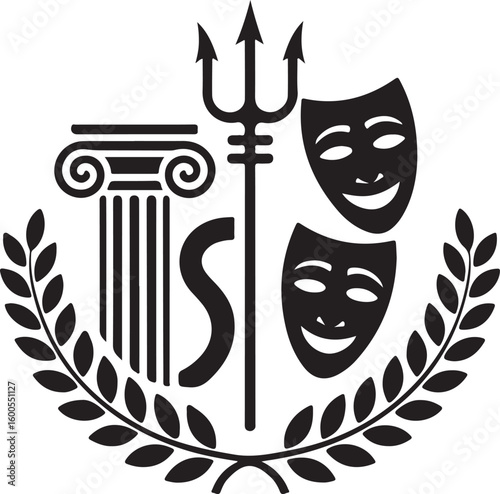 Greek column theater masks trident laurel wreath vector
