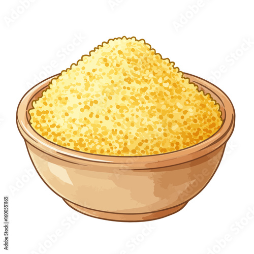 Golden Yellow Millet Grains in Wooden Bowl Healthy Cereal Ingredient Isolated