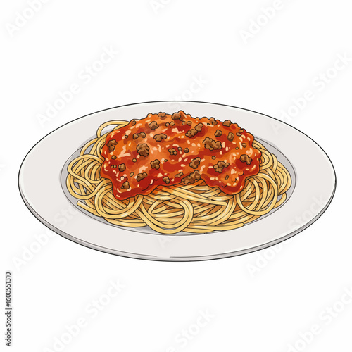 Classic Plate of Spaghetti with Meat Sauce Illustration Delicious Italian Food Dish