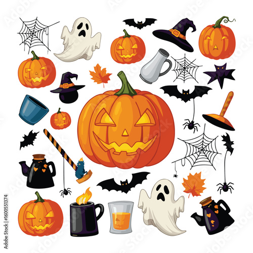 set of scary items for celebrating Halloween. Vector graphics