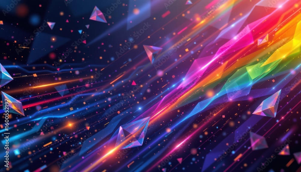 Obraz premium a luxury lgbt pride background with glassy prism overlays, in obsidian tone with luminous rainbow lines, designed for exclusive lgbtq+ gala invites.