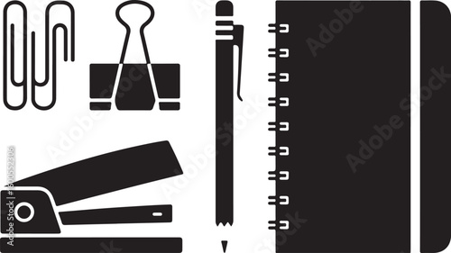 Stapler binder pen notebook paperclips vector