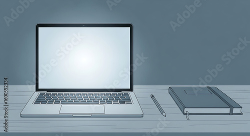 Wallpaper Mural Illustration of a laptop, notebook and pencil representing work from home setup and digital Torontodigital.ca