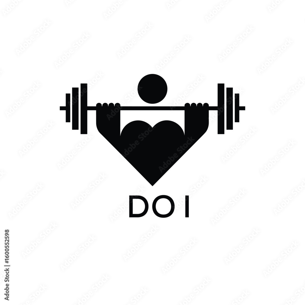 Minimalist DOI Logo with Dumbbell and Strong Arm Silhouette - Fitness Icon Design. DOI Letter Logo.
