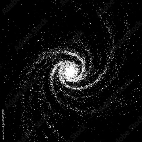 A swirling galaxy with a bright center and trailing arms of stars against a black background space view