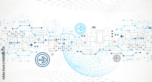 Abstract circuit board background with sphere. Hi-tech digital technology concept. Vector.