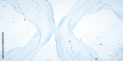 Template for science or technology presentation. Plexus style background with wireframe wave.