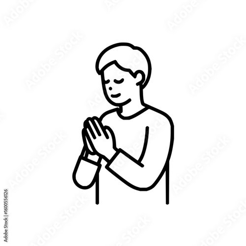 Wallpaper Mural Illustration of a man with hands clasped in prayer in black outline on a white background vector art Torontodigital.ca