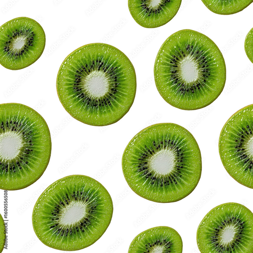 Fototapeta premium Vibrant kiwi slices arranged in a refreshing pattern on a transparent background