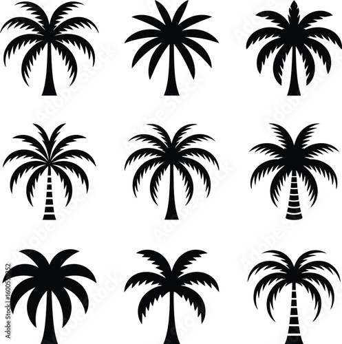Collection of silhouetted palm trees in various styles