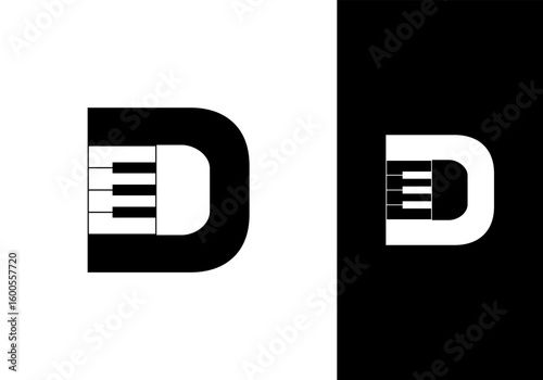 Abstract Initial letter D and Piano logo design vector illustration