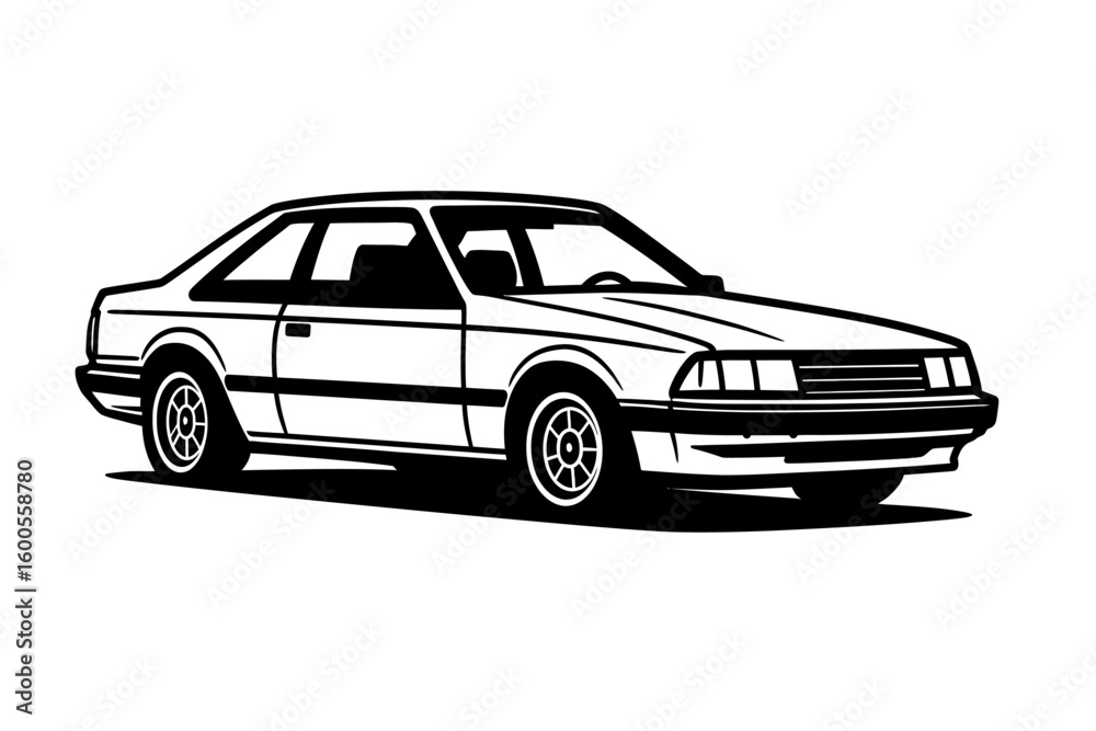 Naklejka premium Classic 80s or 90s Coupe Car Vector Illustration - Vintage Automobile