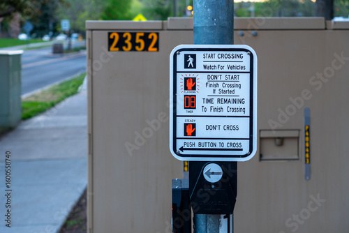 Pedestrian Traffic Light Sign Displaying Crossing Instructions