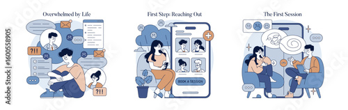 Emotional Journey of Therapy: Vector Illustration Set
