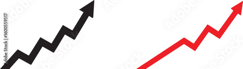 Two upward trending zigzag arrows showing growth and progress isolated on transparent background