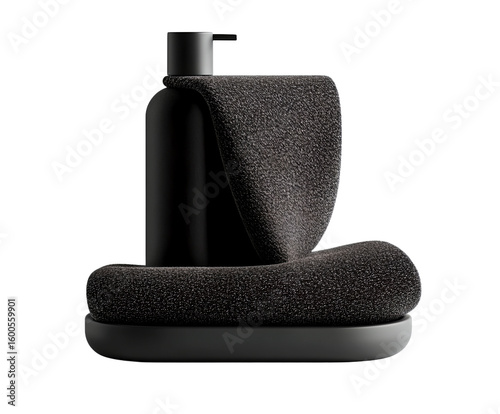 A sleek minimalist black pedestal with a textured cylindrical design serving as a modern platform for displaying objects or artwork