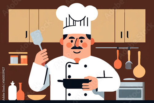 Chef preparing meal with spatula in kitchen

