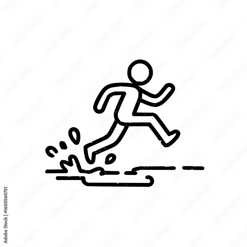 Obraz premium A minimalist line drawing of a person running across a cityscape with buildings and a stylized ground plane