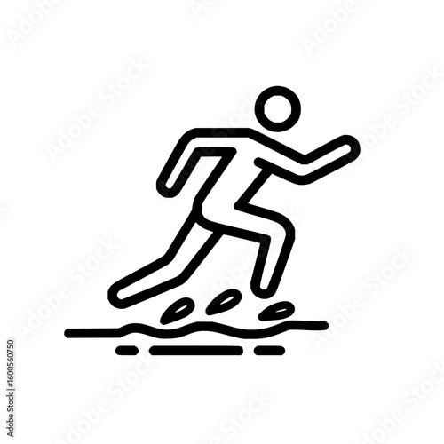 Person jumping over a puddle depicted in a simple line drawing with minimalist design and clear presentation