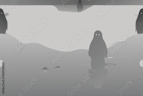 a ghostly figure emerging from a foggy lake  great.eps