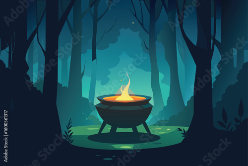a glowing cauldron in a dark forest clearing  suit (1).eps