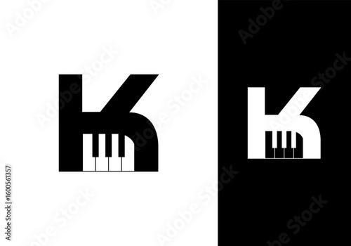 Abstract Initial letter K and Piano logo design vector illustration