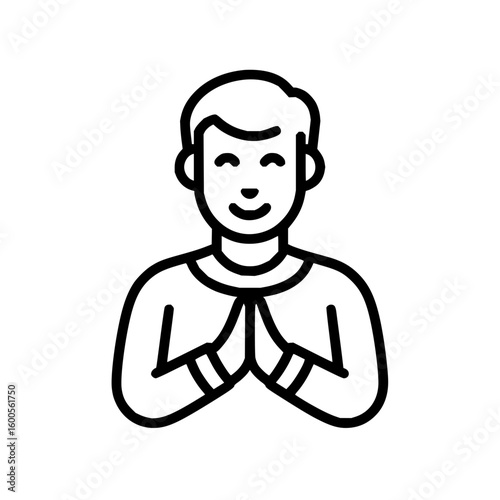 Illustration of a person in prayer with hands clasped together in a simple black and white design