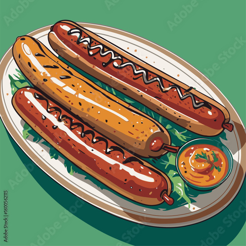 grilled sausage illustration for graphic design needs