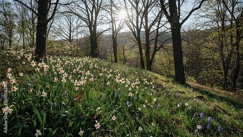 Wallpaper Mural Hill covered with blooming trees in spring Torontodigital.ca