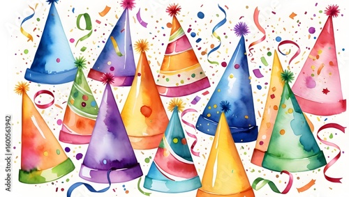 Vibrant with Colorful Party Hats and Festive