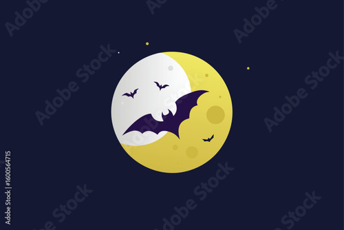 a glowing moon with flying bats  suitable for  (2).eps