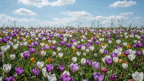Wallpaper Mural Springtime crocus flowers growing in untamed nature. Open space for writing, great for postcards. Torontodigital.ca
