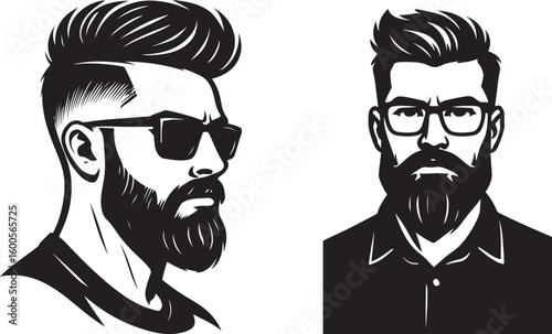 Stylish bearded men portraits black and white graphic illustration design for modern concepts
