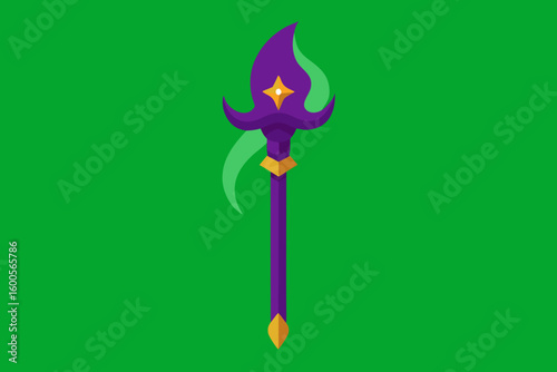 Purple magical wizard staff with star adornment on green enchanted background
