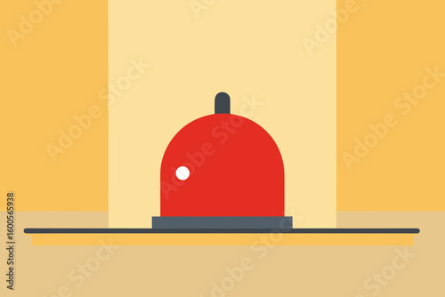 Simple illustration of a red alarm bell on a platform against a light yellow background