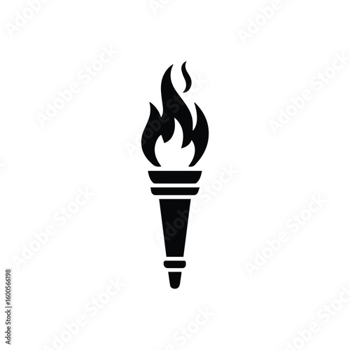 Minimalist Black Torch Icon with Flame on White Background