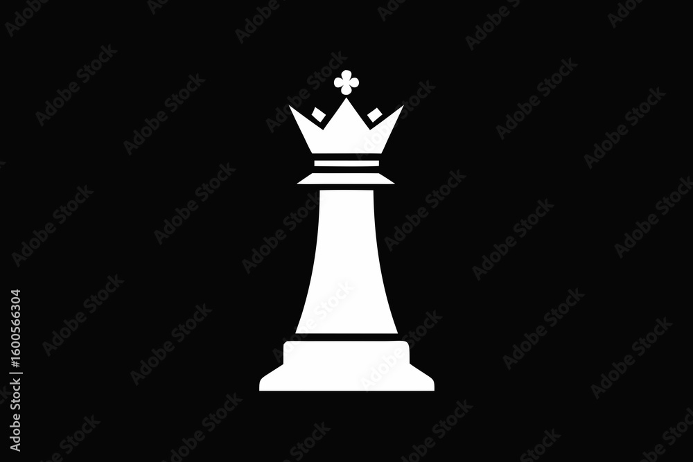 White chess king piece icon against black background for design projects White chess king piece icon against black background for design projects