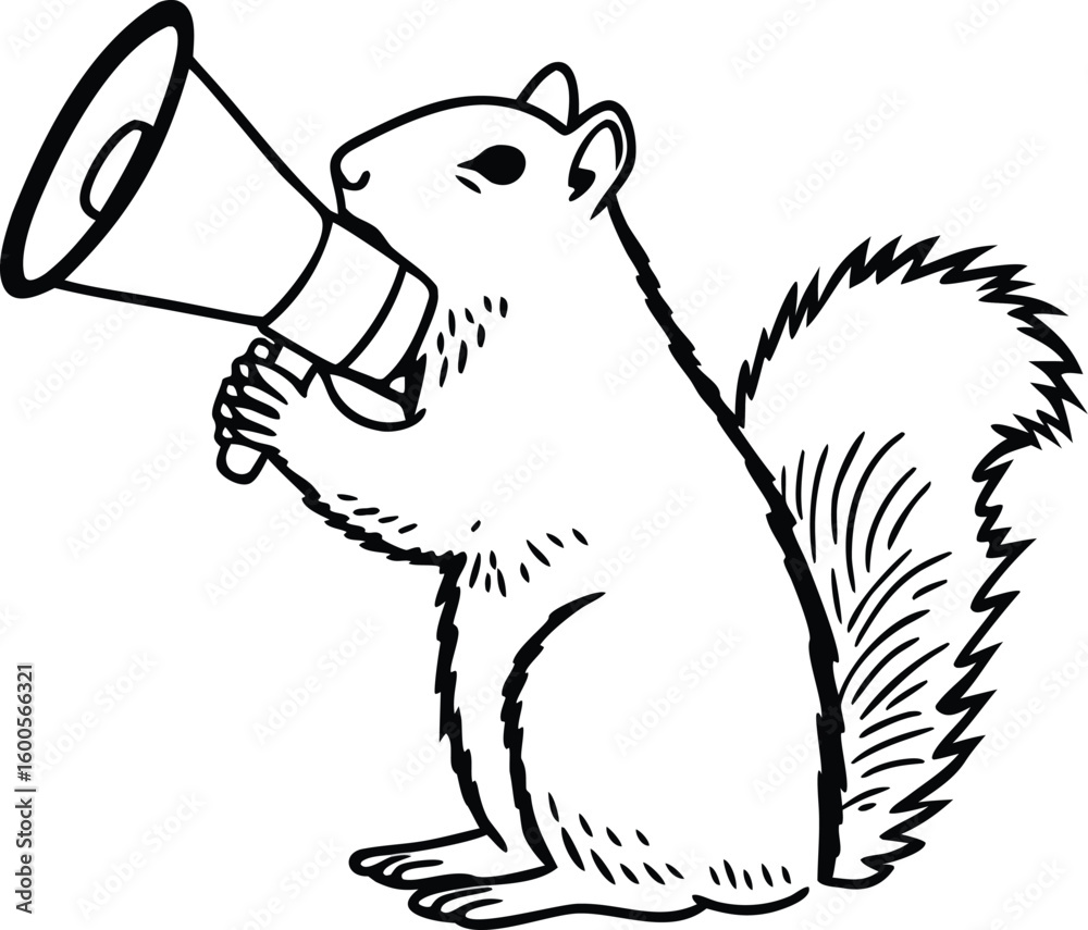 Fototapeta premium Squirrel holding a megaphone announcing something animal