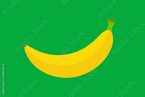 Fresh yellow banana on green background in minimalistic flat design