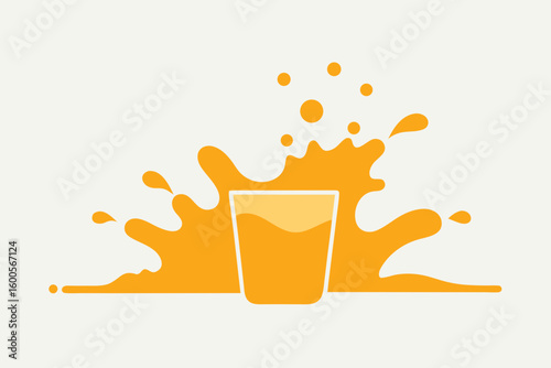 Orange juice splashing from a glass depicting freshness and refreshment in flat illustration